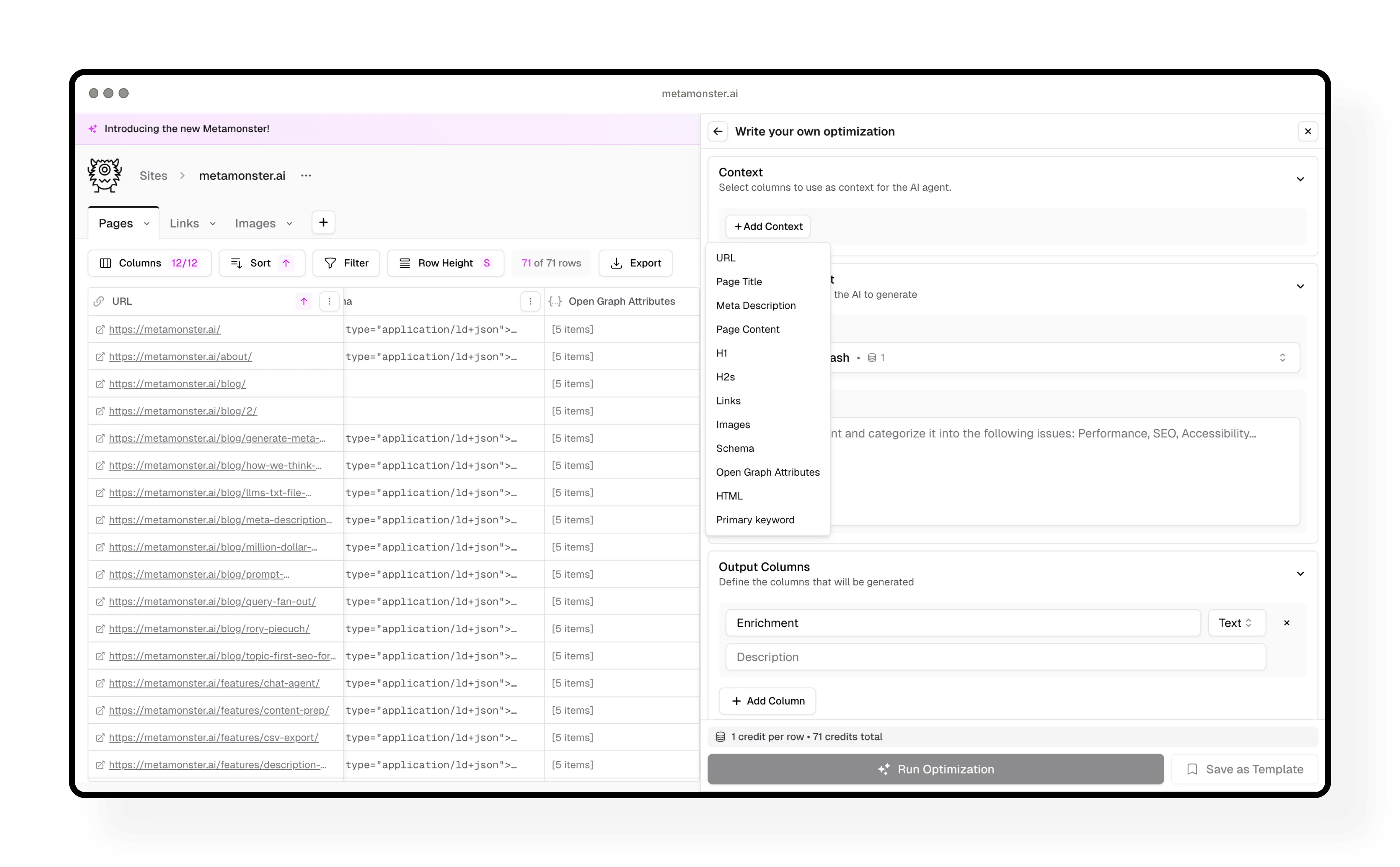 Custom prompt builder showing context selection
