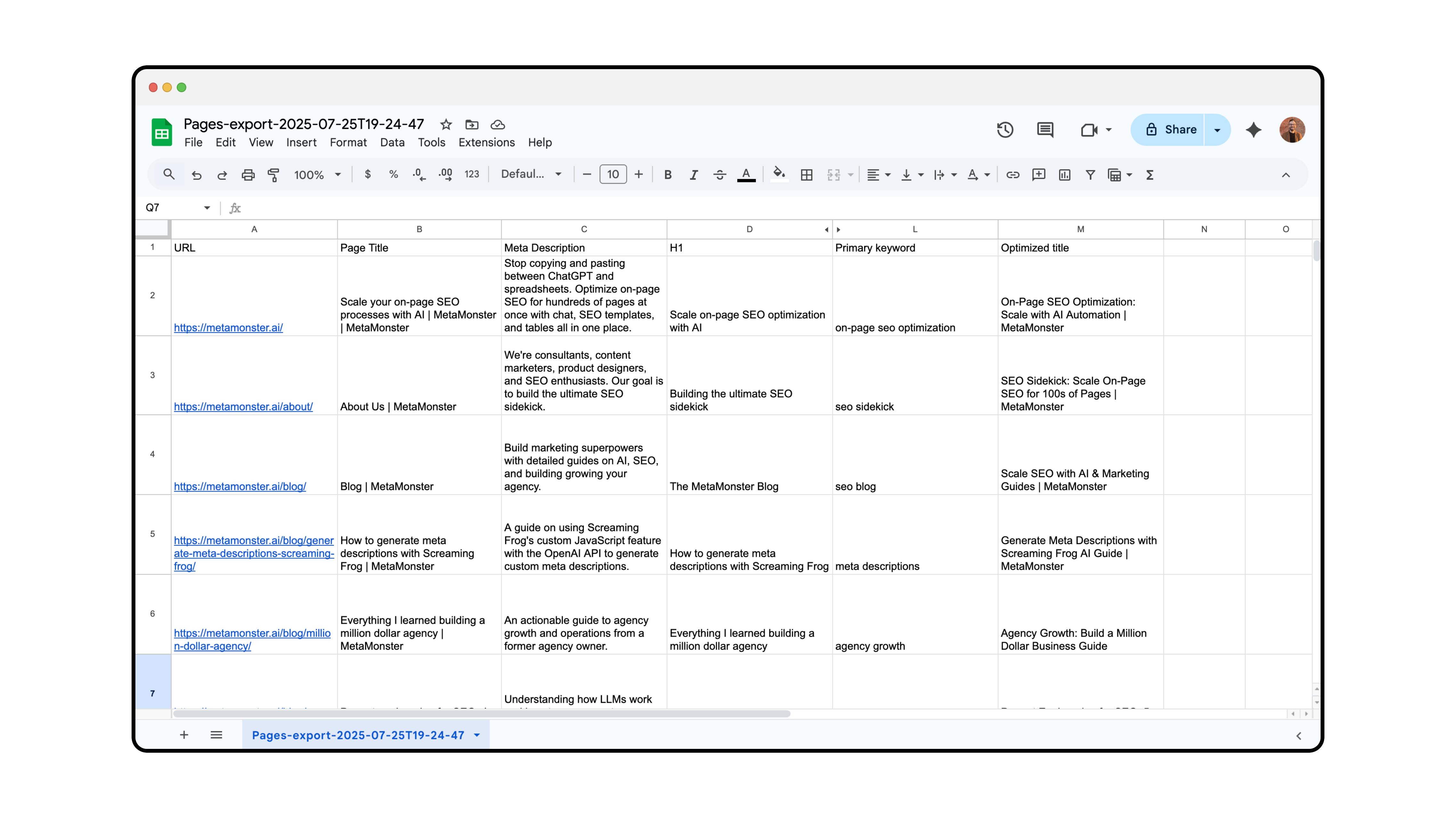 Generated descriptions
