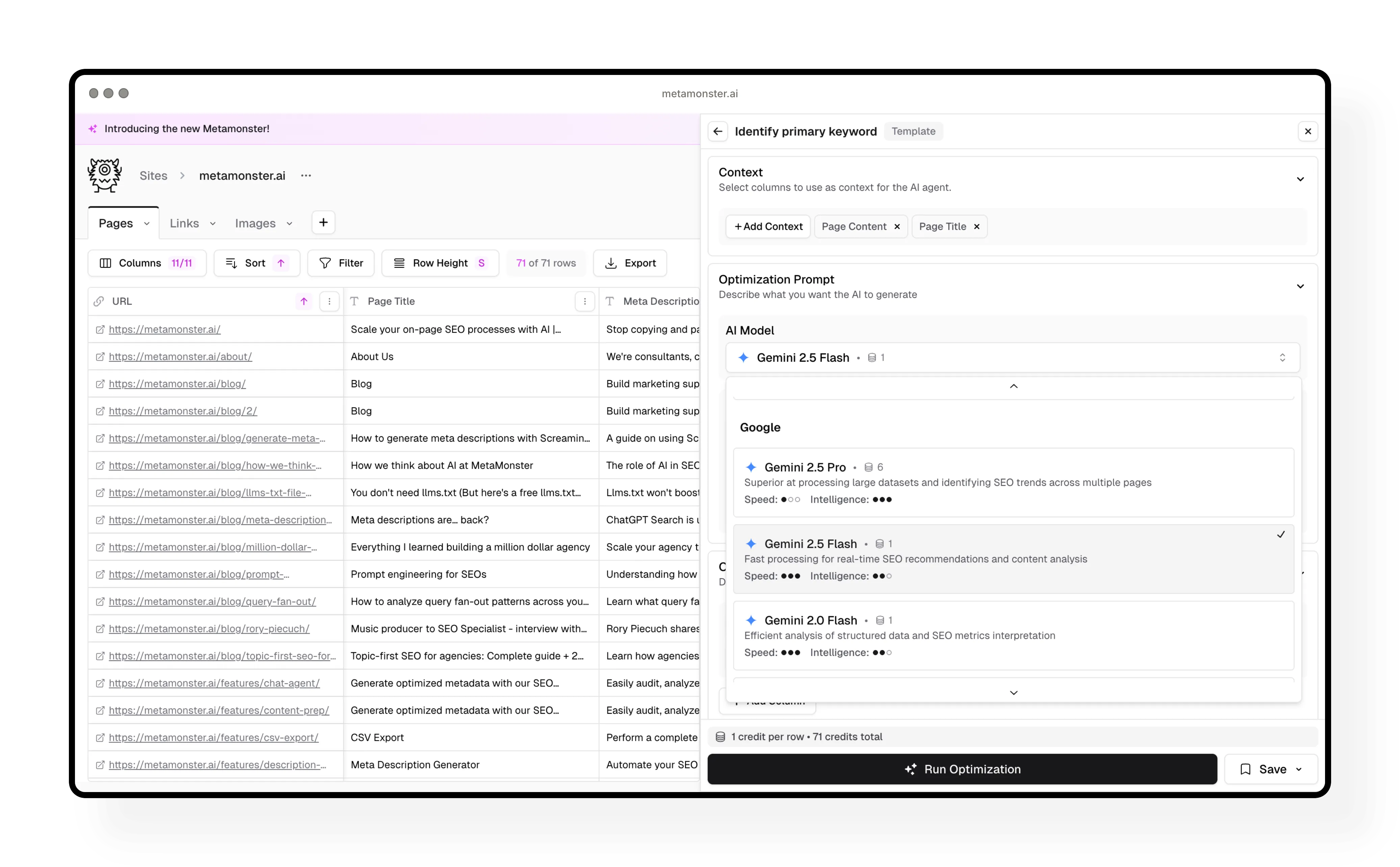 AI model selector showing options from different providers