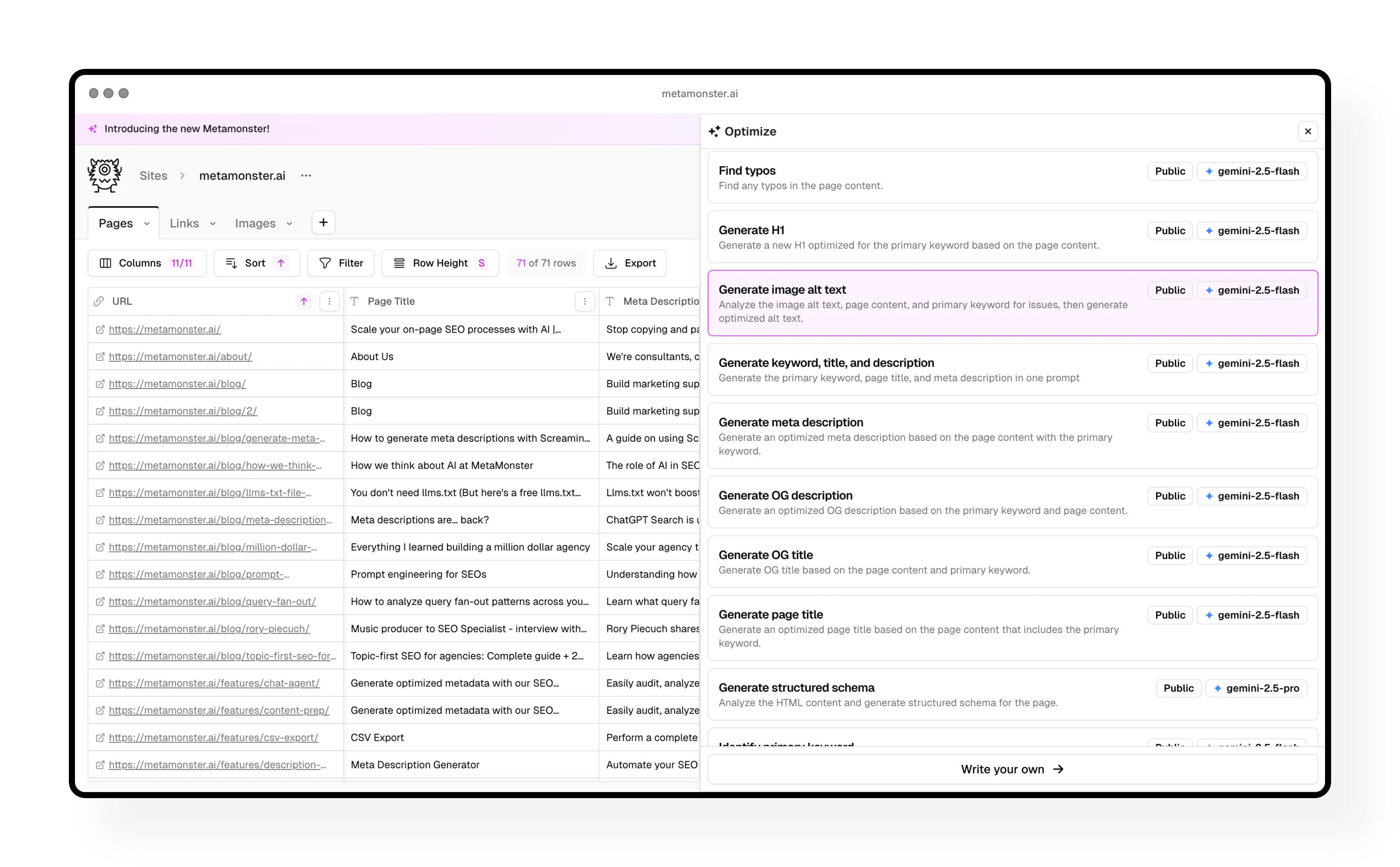 Prompt library showing available optimization templates